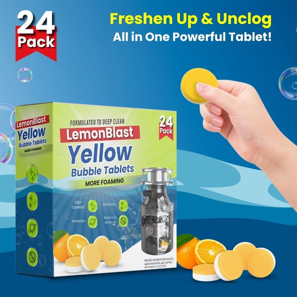 LemonBlast Yellow Bubble Tablets – Odor Eliminator + Blockage Remover ( BUY 1 GET 1 FREE )